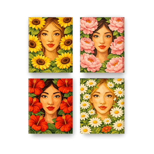 4 Mini-Gemälde | Blumenleben Set - Malen nach Zahlen