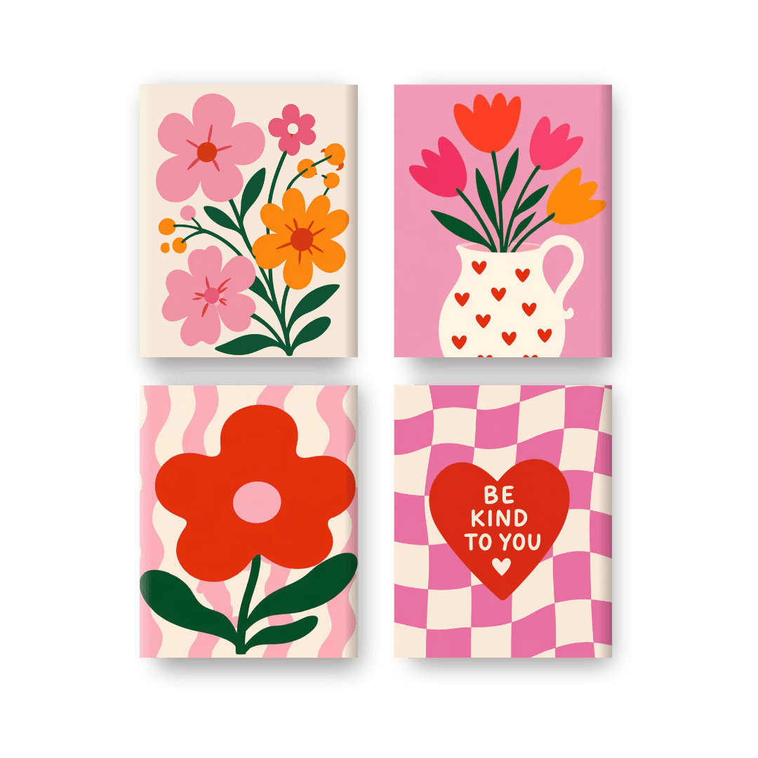 4 Mini-Gemälde | Liebe & Blüte Set - Malen nach Zahlen