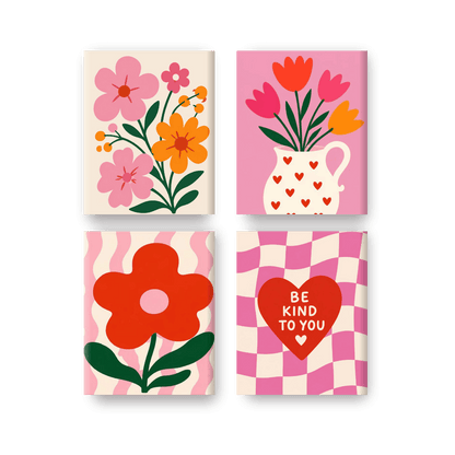 4 Mini-Gemälde | Liebe & Blüte Set - Malen nach Zahlen