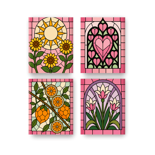 4 Mini-Gemälde | Buntglas-Set - Malen nach Zahlen