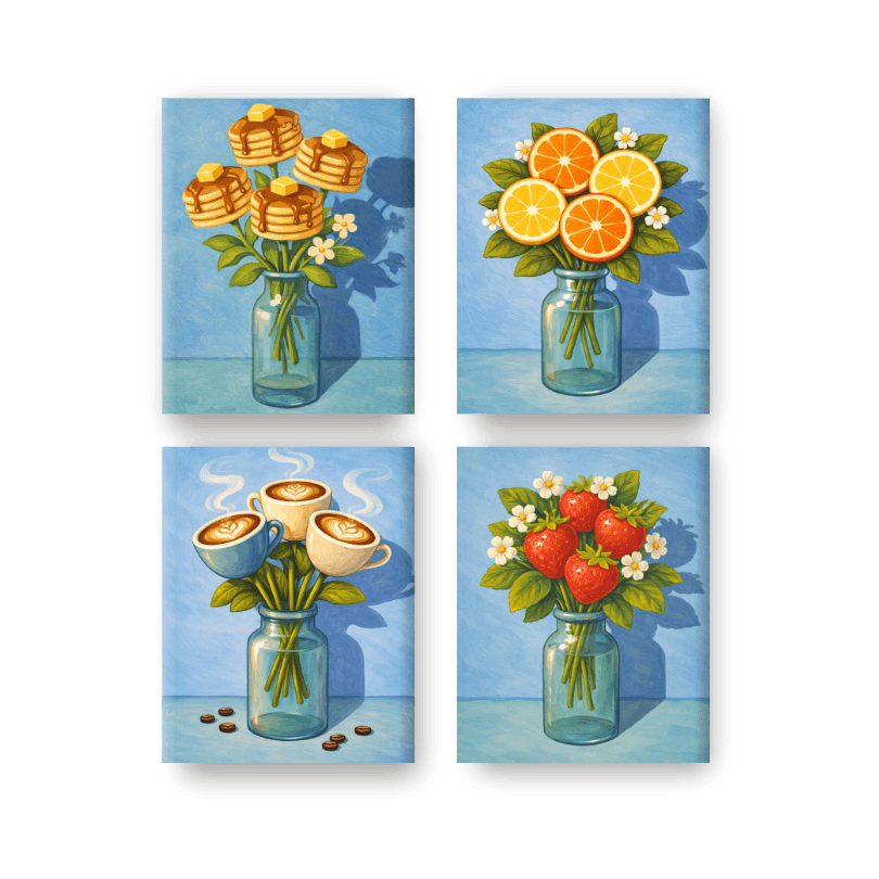 4 Mini-Gemälde | Fantasy-Blumen Set - Malen nach Zahlen