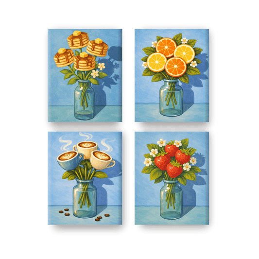 4 Mini-Gemälde | Fantasy-Blumen Set - Malen nach Zahlen