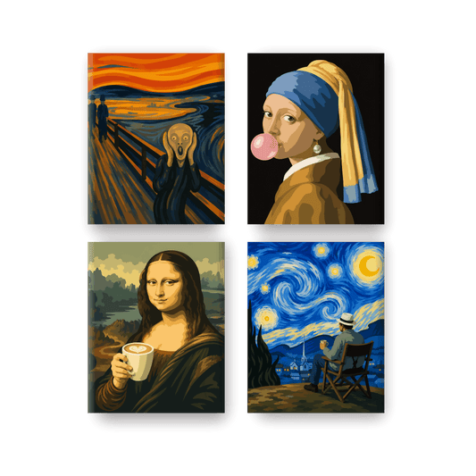 4 Mini-Gemälde | Pop-Art Kunstwerke Set - Malen nach Zahlen