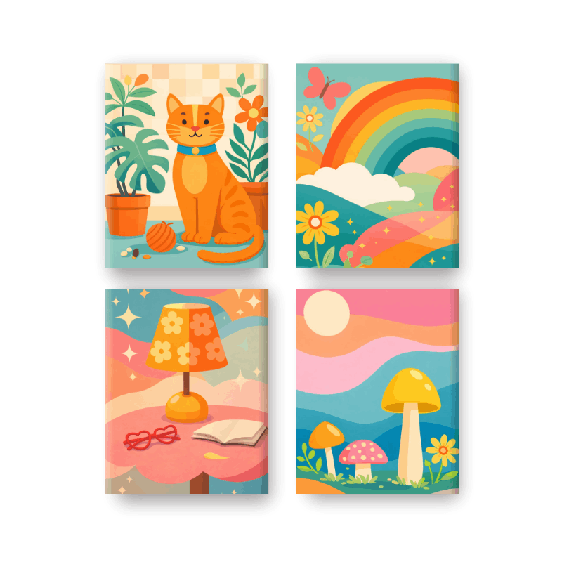 4 Mini Gemälde | Regenbogen Träume Set Malen nach zahlen