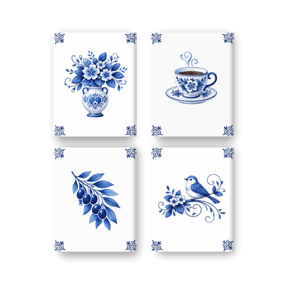 4 Mini-Gemälde | Delft Blau Set - Malen nach Zahlen