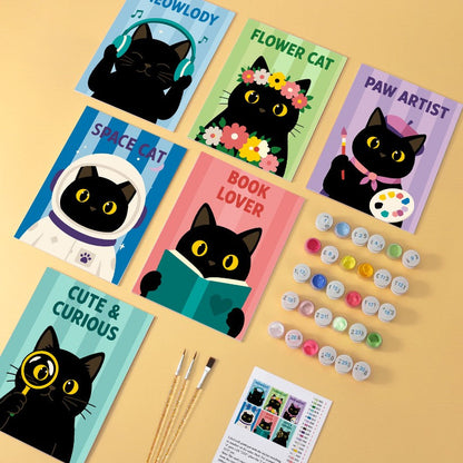 6 Mini-Gemälde auf Holzplatte – Katze für alle Fälle Set