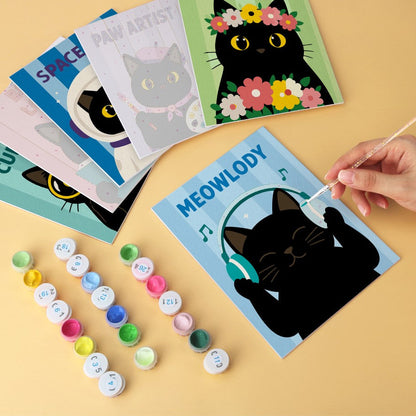 6 Mini-Gemälde auf Holzplatte – Katze für alle Fälle Set
