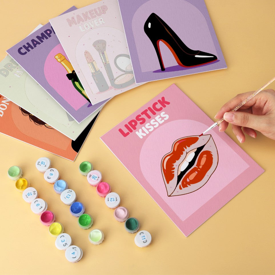 6 Mini-Gemälde auf Holzplatte – Glamour-Essentials Set