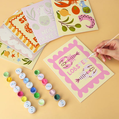 6 Mini-Gemälde auf Holzplatte – Mediterraner Fang Set