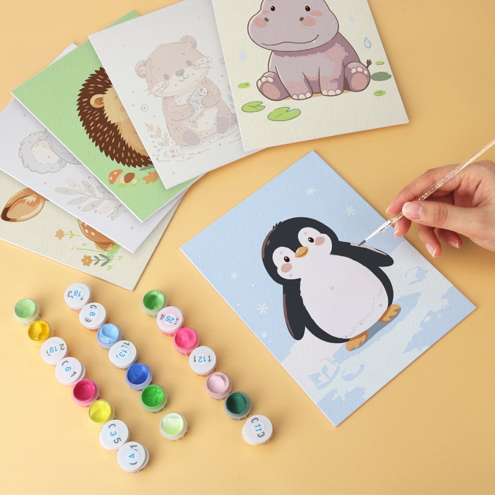6 Mini-Gemälde auf Holzplatte – Kleine Tierfreunde Set