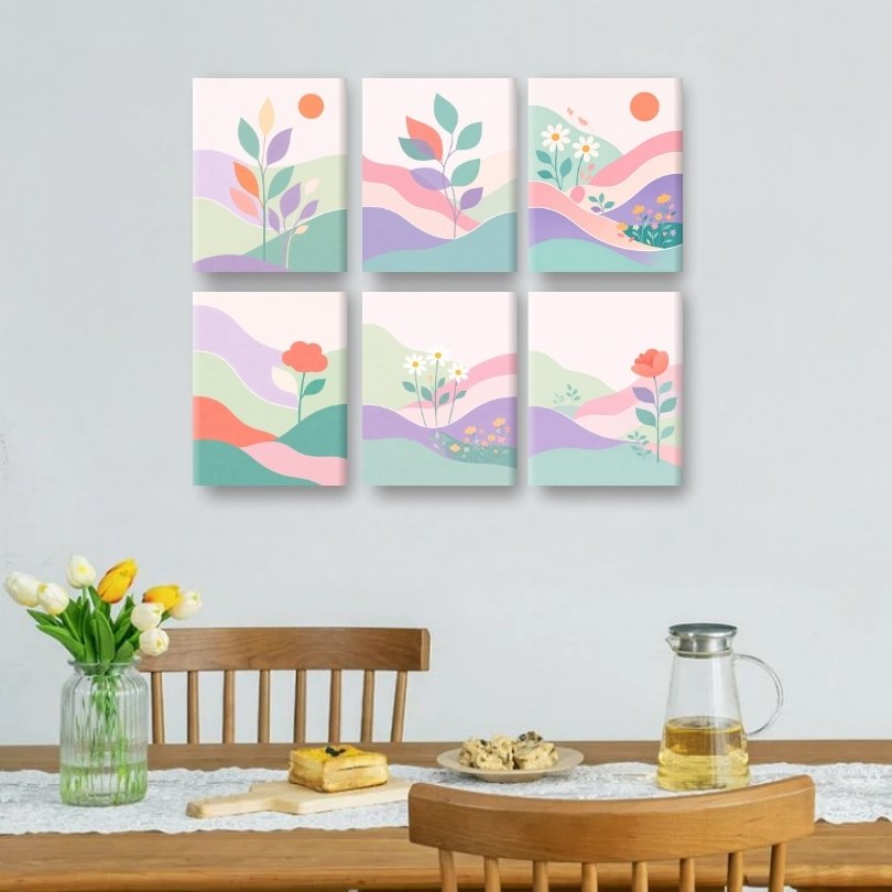 6 Mini Gemälde | Pastell Landschaften Set