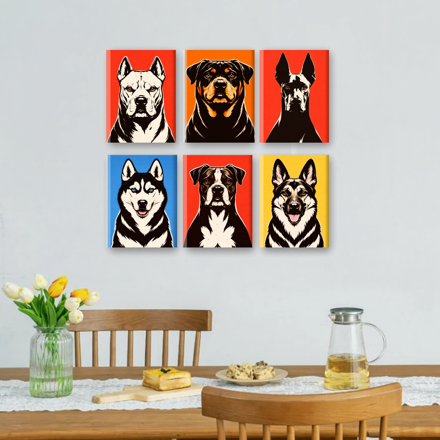 6 Mini-Gemälde | Pop Art Hunde Set