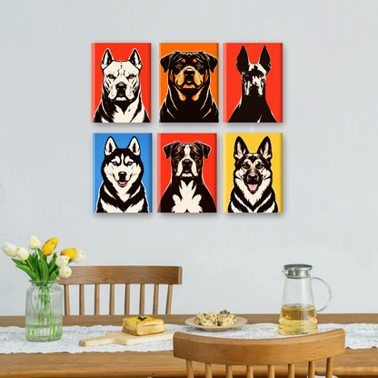 6 Mini-Gemälde | Pop Art Hunde Set