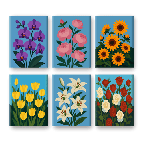 6 Mini-Gemälde | Wunderschönes Blumen Set-Malen nach zahlen