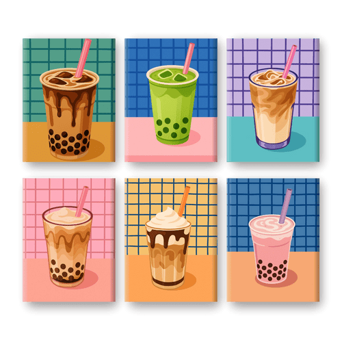 6 Mini-Gemälde | Boba Tea Set