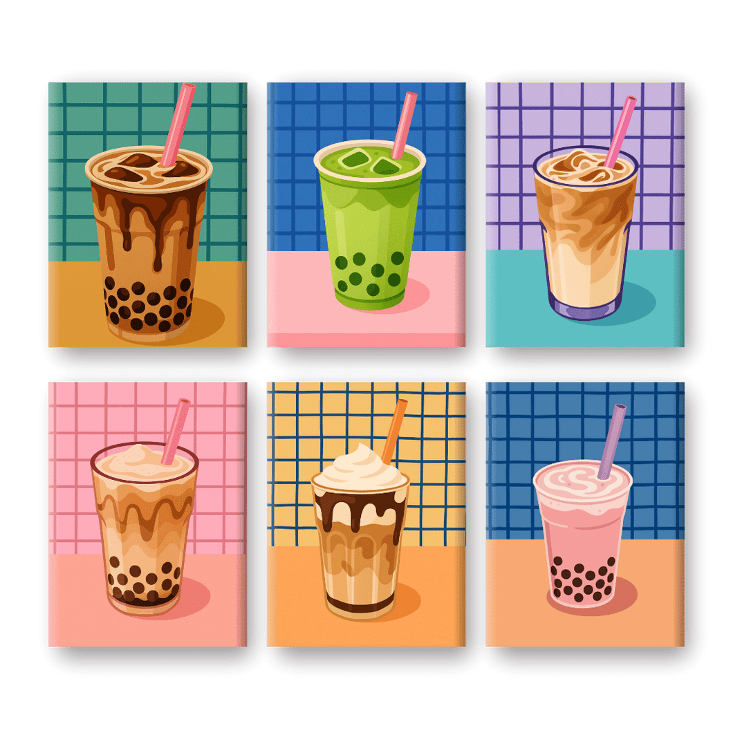 6 Mini Gemälde | Boba Tea Set