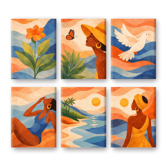 6 Mini-Gemälde | Boho-Sonnenuntergang-Set-Malen nach zahlen