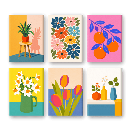 6 Mini-Gemälde | Botanische Blumen & Pflanzen Set-Malen nach zahlen