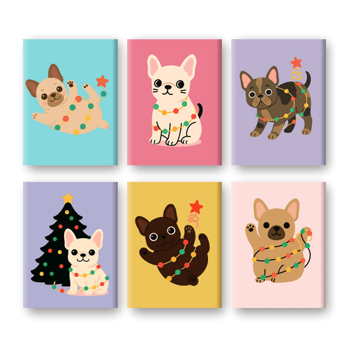 6 Mini-Gemälde | Weihnachts-Bulldoggen-Set