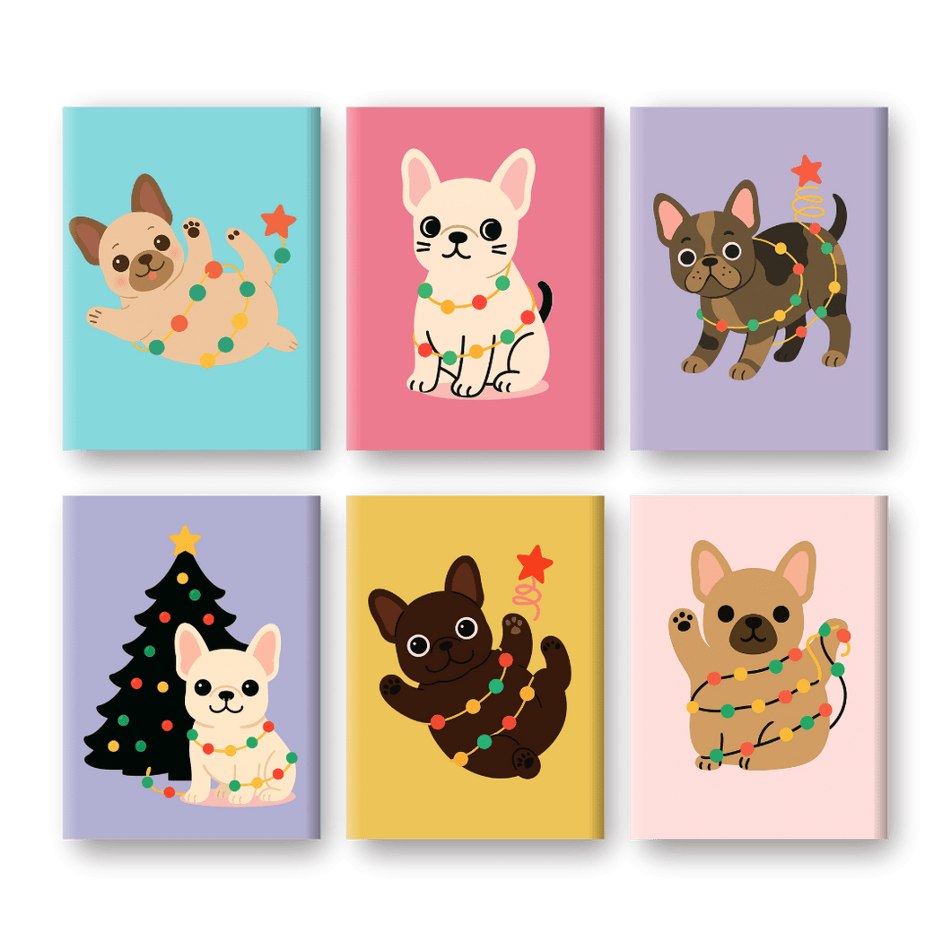6 Mini Gemälde | Weihnachts Bulldoggen Set