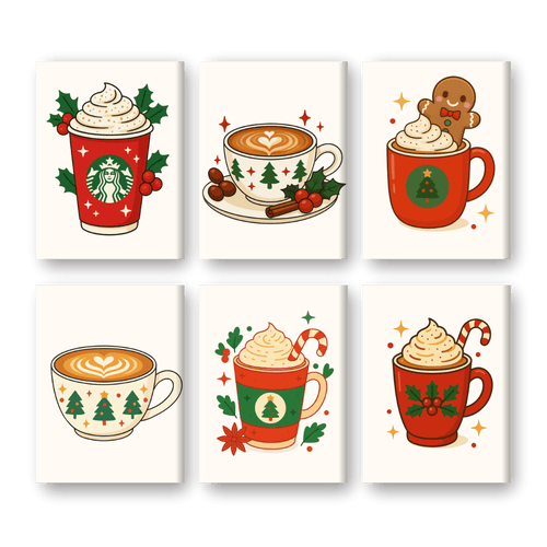 6 Mini-Gemälde | Weihnachtskaffee Set