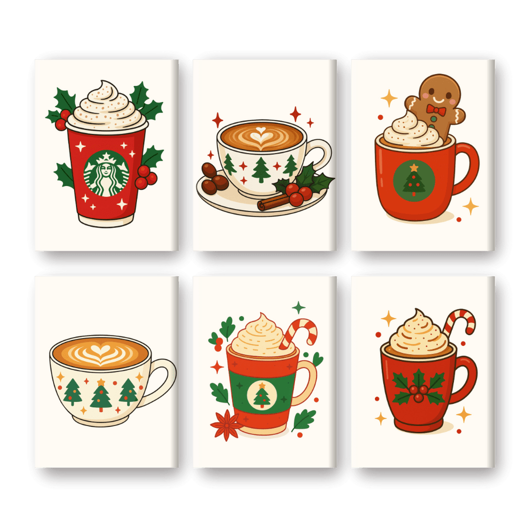 6 Mini Gemälde | Weihnachtskaffee Set
