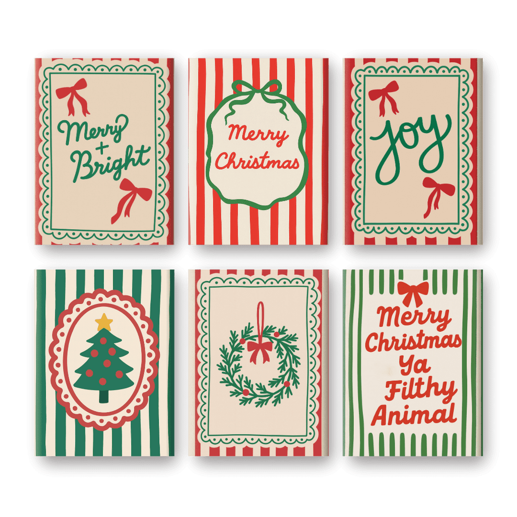 6 Mini Gemälde | Weihnachtliches Streifen Set