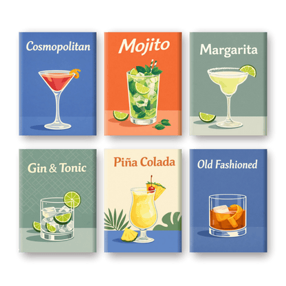 6 Mini-Gemälde | Cocktail Getränke Set - Malen nach Zahlen
