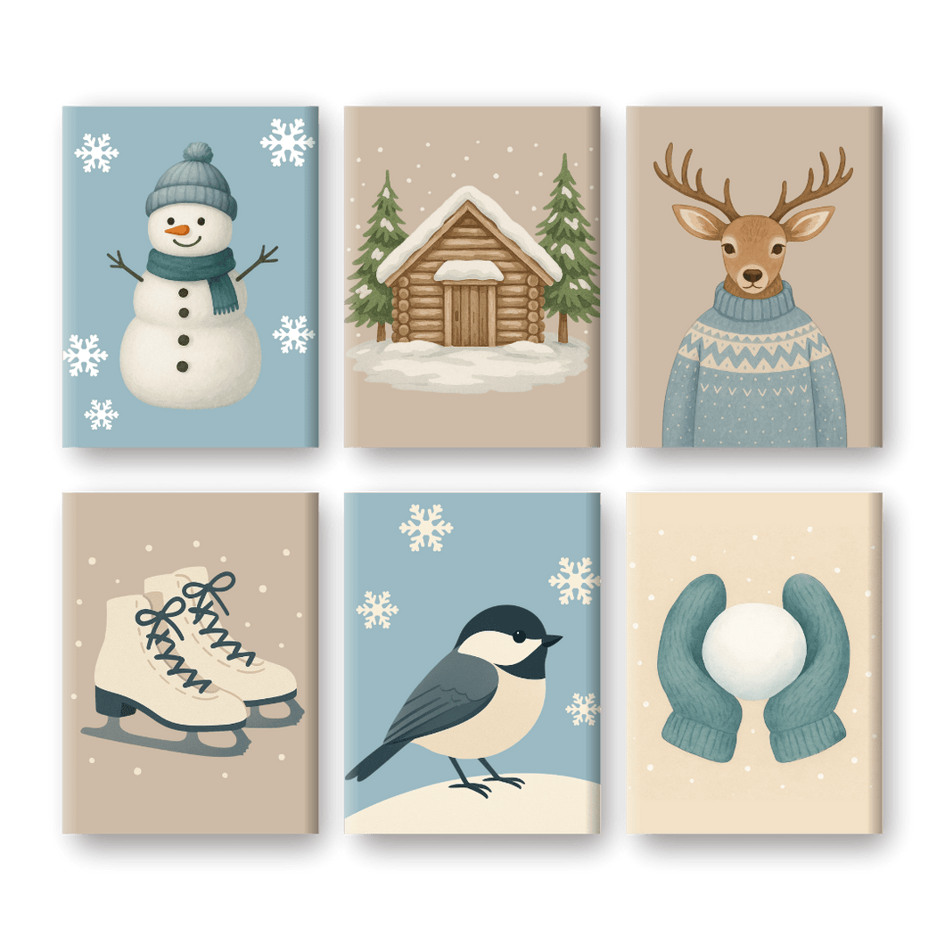 6 Mini Gemälde | Kaltes Winter Set