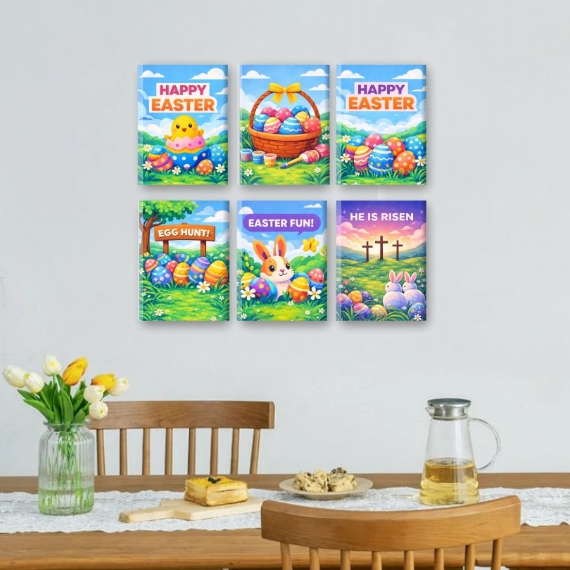 6 Mini-Gemälde | Buntes Ostern Set