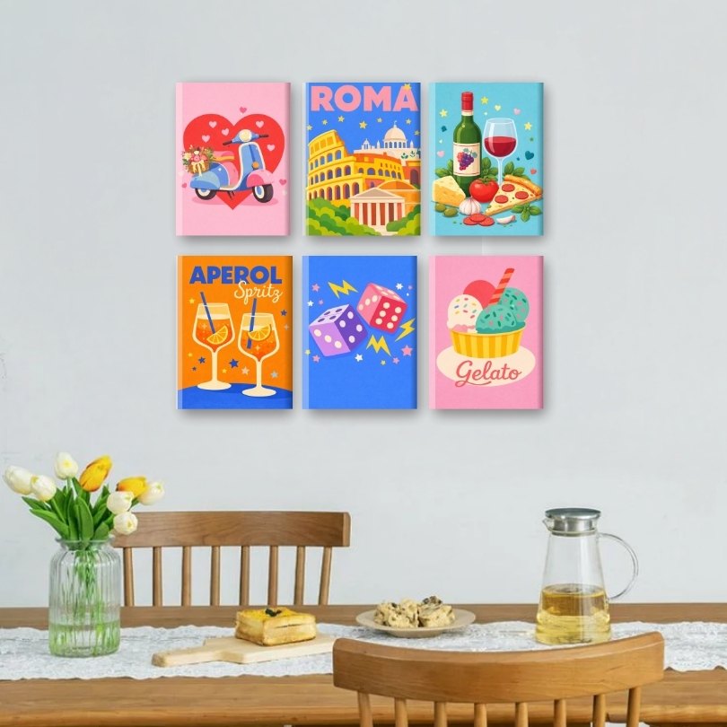 6 Mini-Gemälde | Farbenfrohes Italien Set