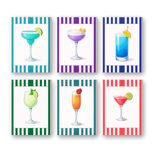 6 Mini-Gemälde | Buntes Gestreiftes Cocktail-Set - Malen nach Zahlen