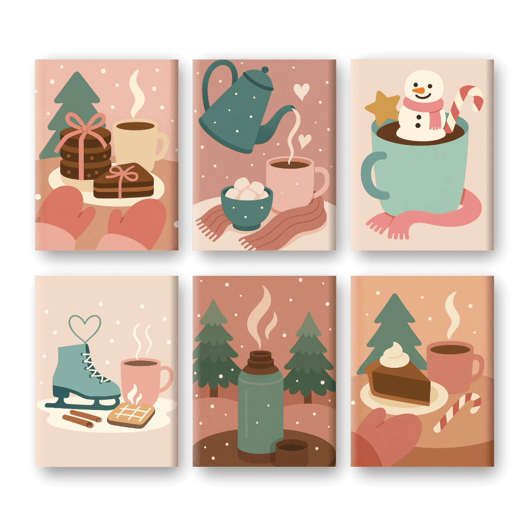 6 Mini Gemälde | Gemütliches Winter Set