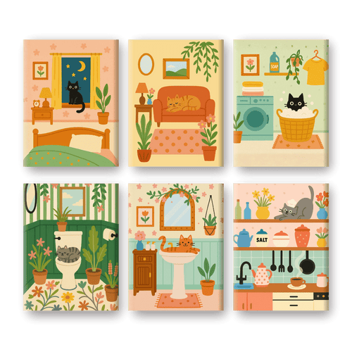 6 Mini-Gemälde | Süßes Katzen Set