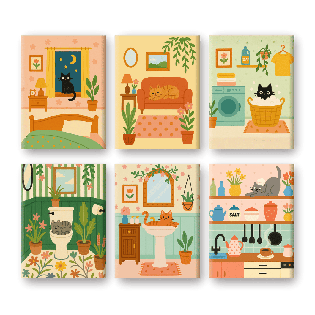 6 Mini Gemälde | Süßes Katzen Set