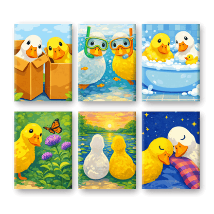 6 Mini-Gemälde | Süße Enten Set-Malen nach zahlen