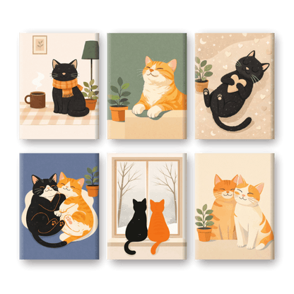 6 Mini-Gemälde | Süßes Hauskatzen Set-Malen nach zahlen