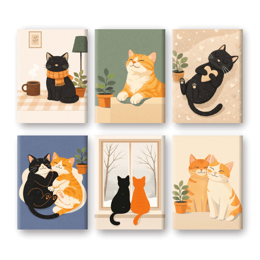 6 Mini-Gemälde | Süßes Hauskatzen Set-Malen nach zahlen