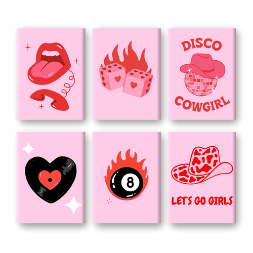 6 Mini-Gemälde | Disco Cowgirl Set