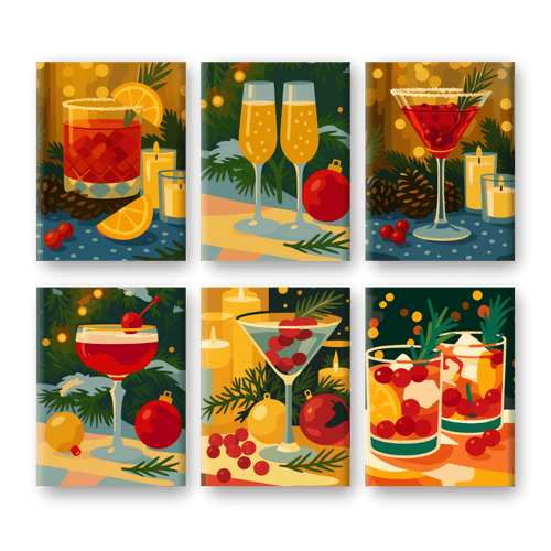 6 Mini-Gemälde | Festliches Cocktails Set