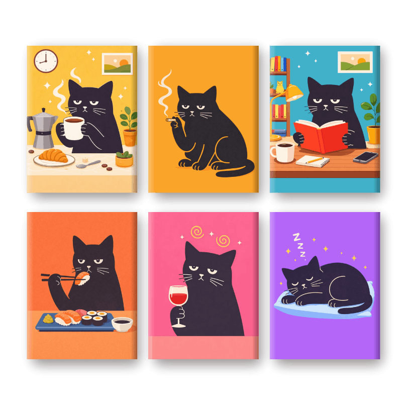 6 Mini-Gemälde | Mürrisches Katzen Set-Malen nach zahlen