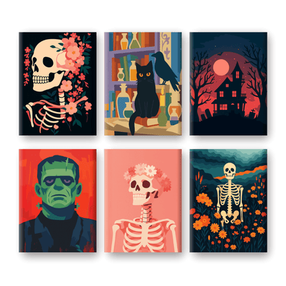 6 Mini-Gemälde | Halloween Nacht Set-Malen nach zahlen