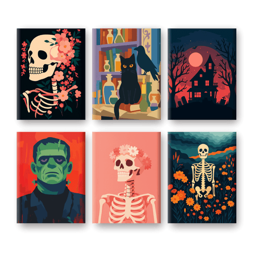 6 Mini-Gemälde | Halloween Nacht Set