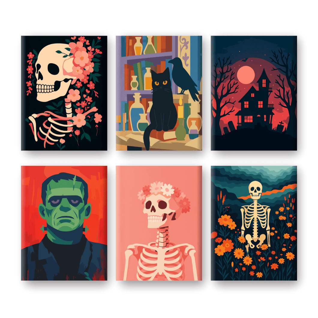 6 Mini Gemälde | Halloween Nacht Set