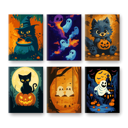 6 Mini-Gemälde | Halloween Vibes Set-Malen nach zahlen