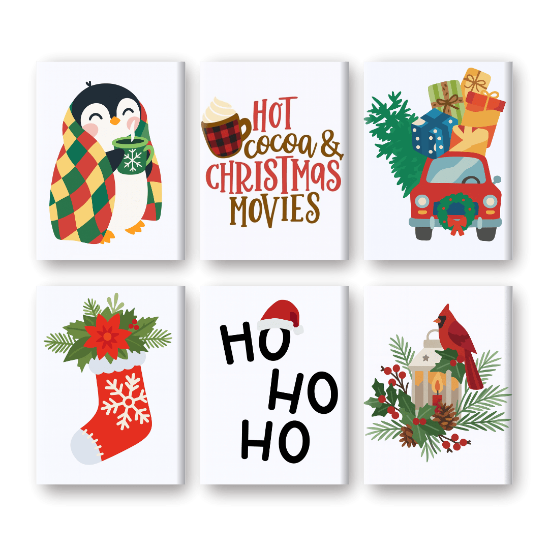 6 Mini-Gemälde | - Ho Ho Ho Weihnachten Set-Malen nach zahlen