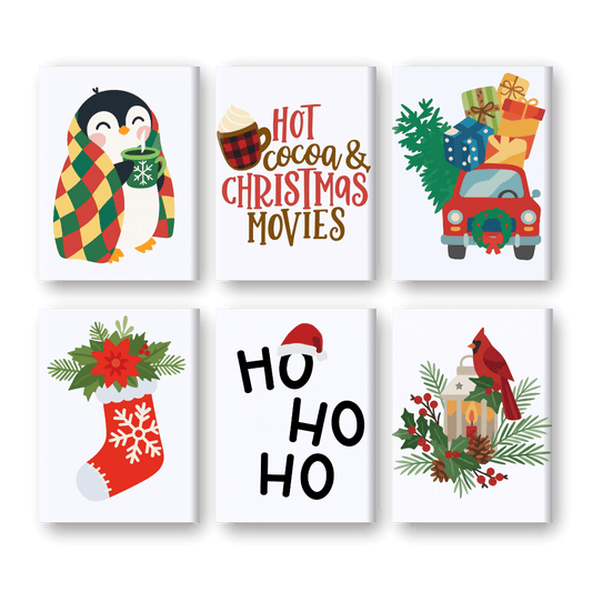 6 Mini-Gemälde | - Ho Ho Ho Weihnachten Set-Malen nach zahlen
