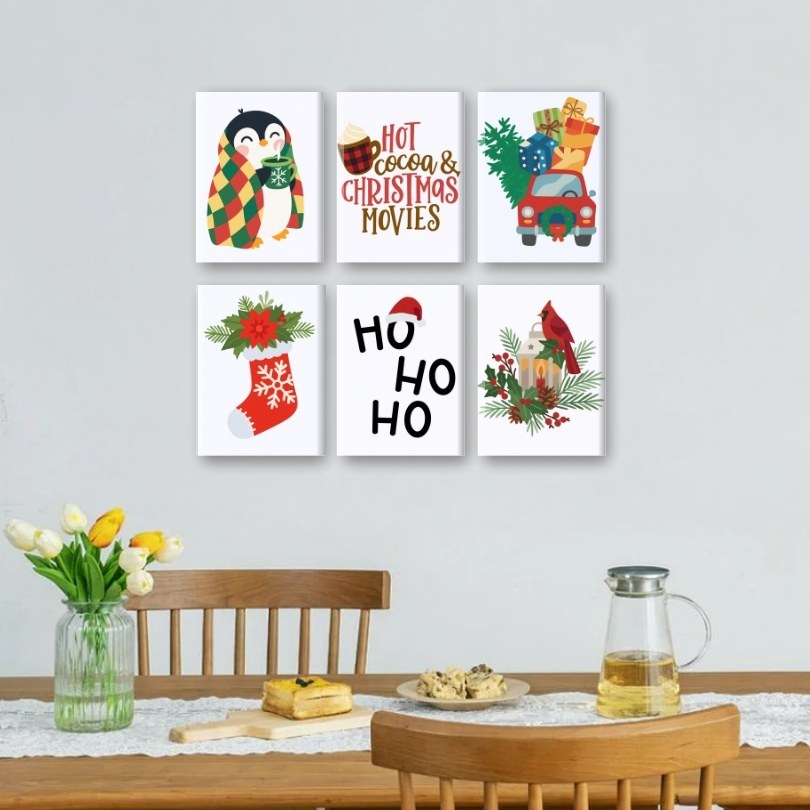 6 Mini-Gemälde | - Ho Ho Ho Weihnachten Set