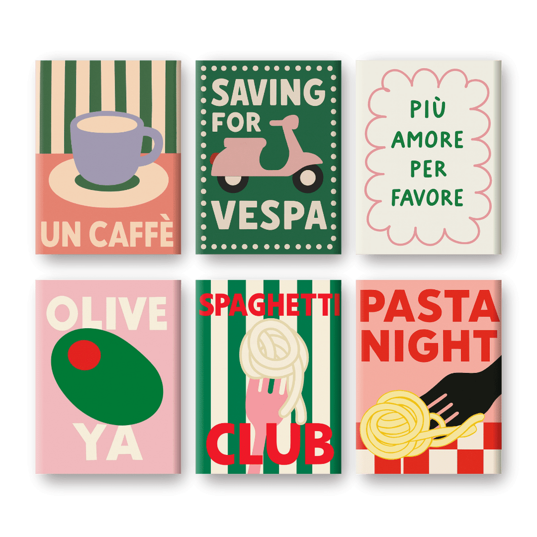 6 Mini Gemälde | Italienisches Pasta & Kaffee Set