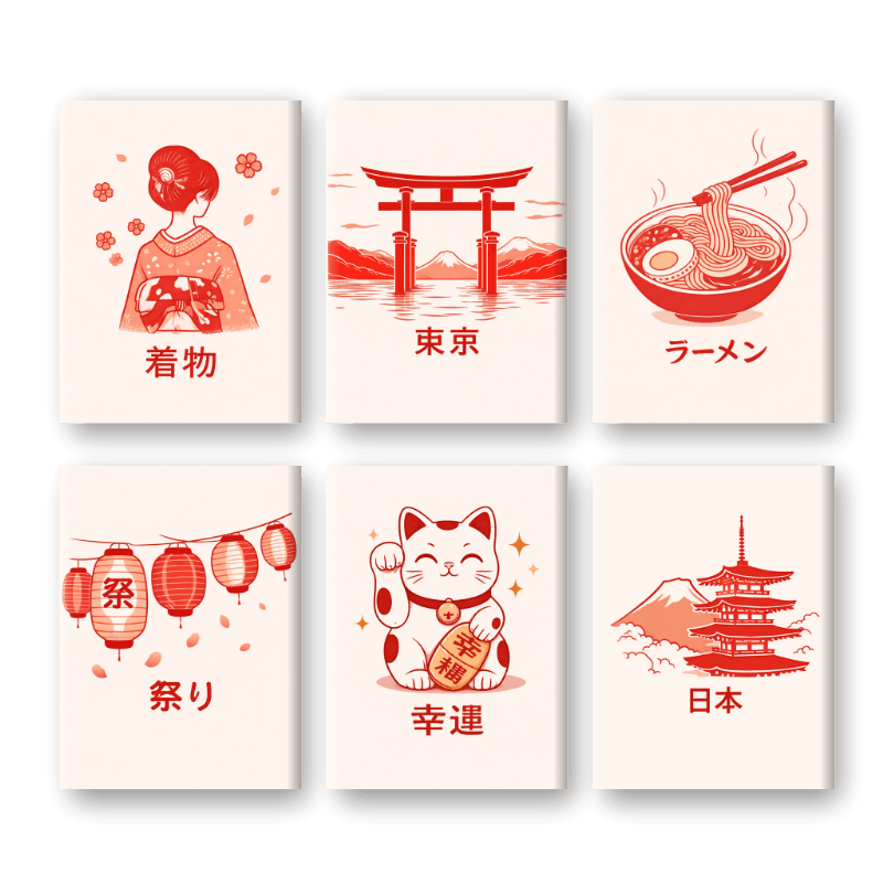 6 Mini-Gemälde | Japanisches Poster Set-Malen nach zahlen